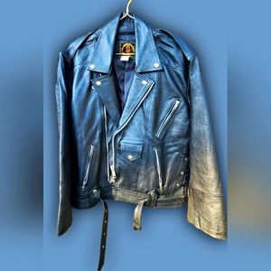 1980s Biker Jacket. Mint. Size XL. Genuine Leather. Vintage. Embossed Eagle